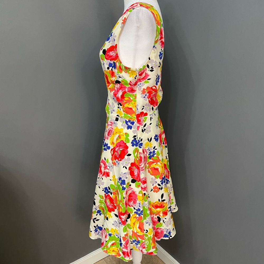 Betsey Johnson Cream Floral Dress with Pink Yellow & Blue Accents fit & flare 14 - Picture 2 of 16